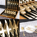 Faqueiro Jogo de Talheres Inox Dourado Premium 24 Peças com Maleta Luxo – Orbitar Shop