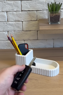 Organizador de Mesa Ripado Cor Mármore Porta Caneta para Escritório Recepção e Sala de Estar Moderna