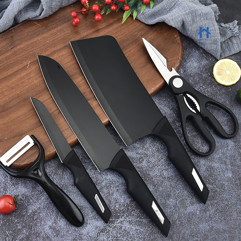 Kit Jogo De Faca Com 5 Peças Inox De Cozinha Com Descascador E Tesoura Colorido