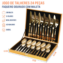 Jogo Talheres 24 Peças Faqueiro Inox Premium Luxo Com Maleta