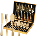 Faqueiro Jogo de Talheres Inox Dourado Premium 24 Peças com Maleta Luxo – Orbitar Shop