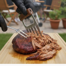 Kit para Churrasco Garra + Faca + Garfo + Chaira + Tábua com sulco e Alça de aço 100% Bambu