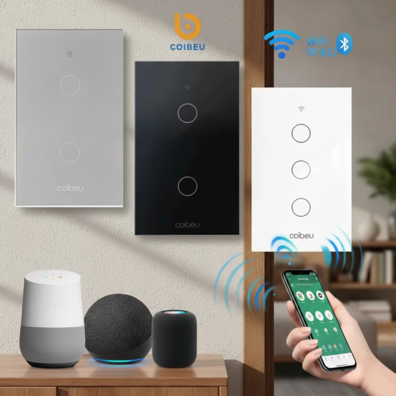COIBEU Interruptor Inteligente WiFi Touch 1/2/3/4 Botões CINZA/BRANCO/PRETO Compatível com VOZ Alexa e Google Assistant