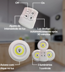 Lampâda Adesiva KIT Com 3 Luminárias e Controle à Pilha AAA MT027-2 (CC) MT027 (CR)