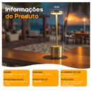 Luminária De Mesa Sem Fio Touch Led Recarregável Para Jantar E Quarto