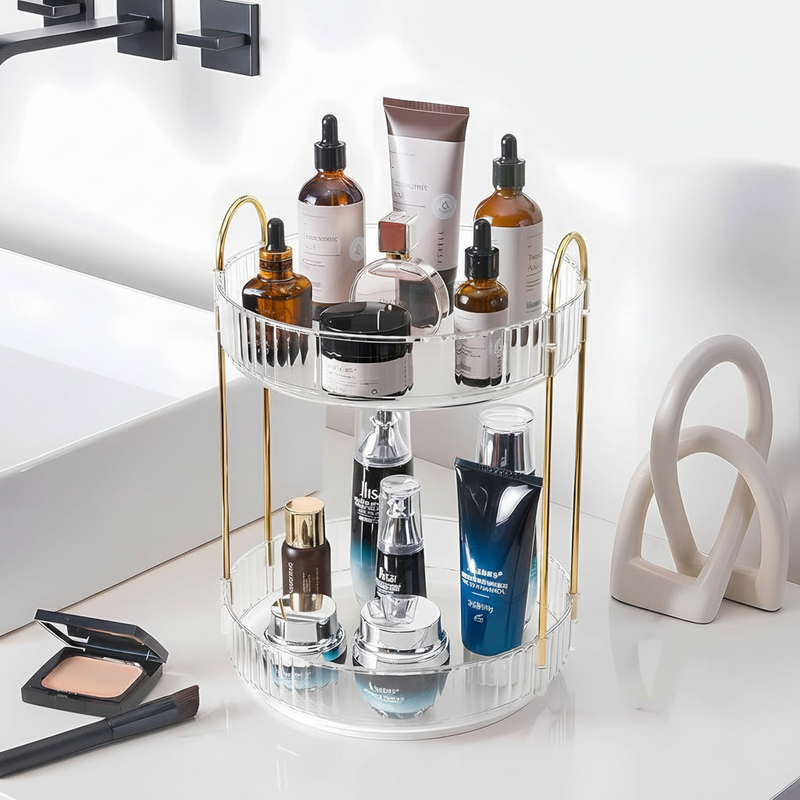 Organizador de Maquiagem Giratório – Suporte Multiuso 2/3 Andares p/ Cosméticos e Perfumes